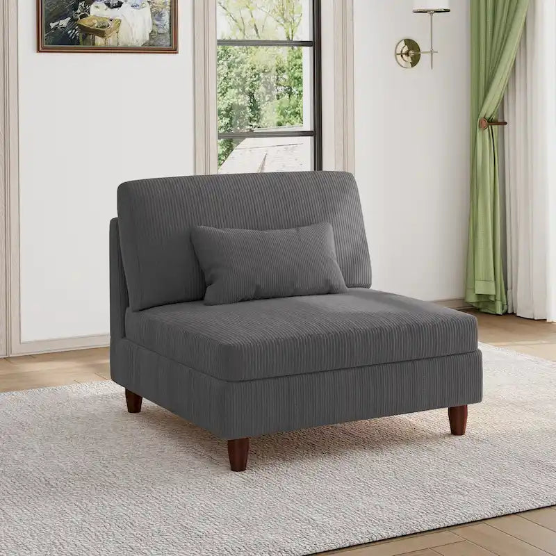 Modular Corduroy Armless Accent Chair with Spring Cushion