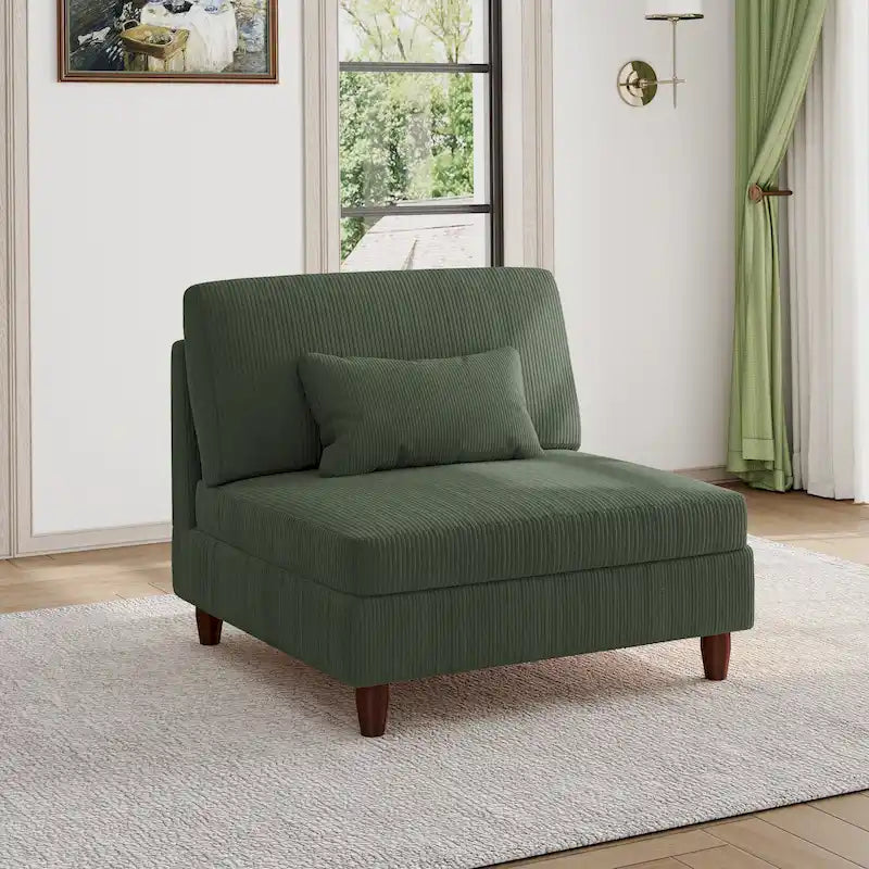 Modular Corduroy Armless Accent Chair with Spring Cushion