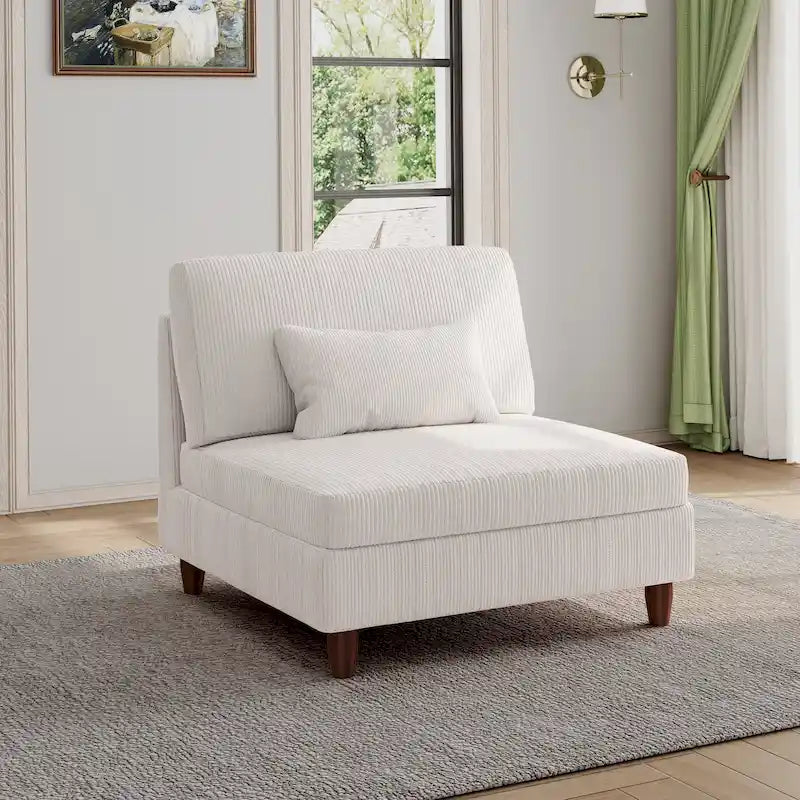 Modular Corduroy Armless Accent Chair with Spring Cushion