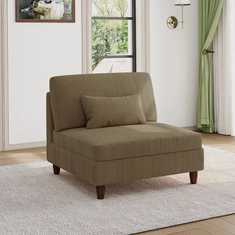 Modular Corduroy Armless Accent Chair with Spring Cushion