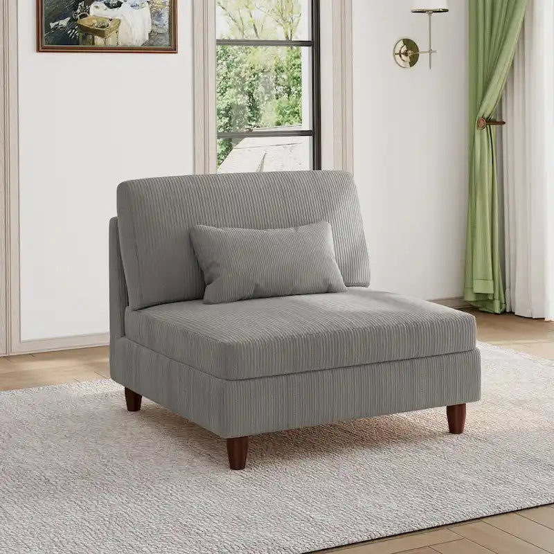 Modular Corduroy Armless Accent Chair with Spring Cushion
