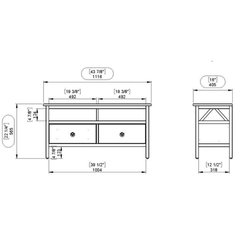 44-Inch Wood TV Stand with Open Shelf and Two Drawers in Antique Brown