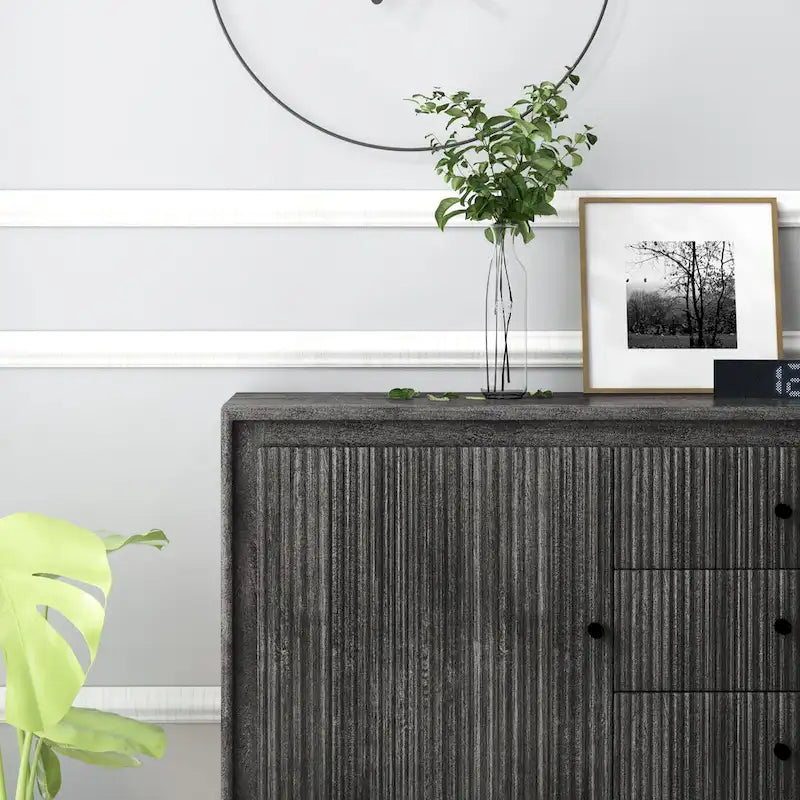 Mango Wood Accent Cabinet with 3 Drawers and Fluted Door Front