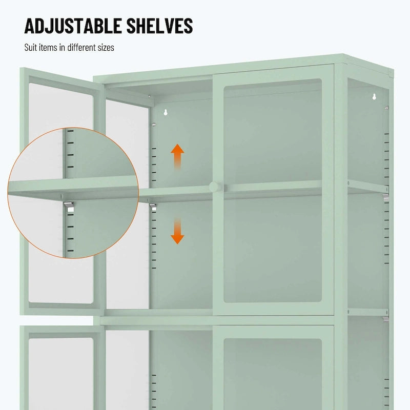 59" Wide Glass Door Display Cabinet with Adjustable Steel Shelves