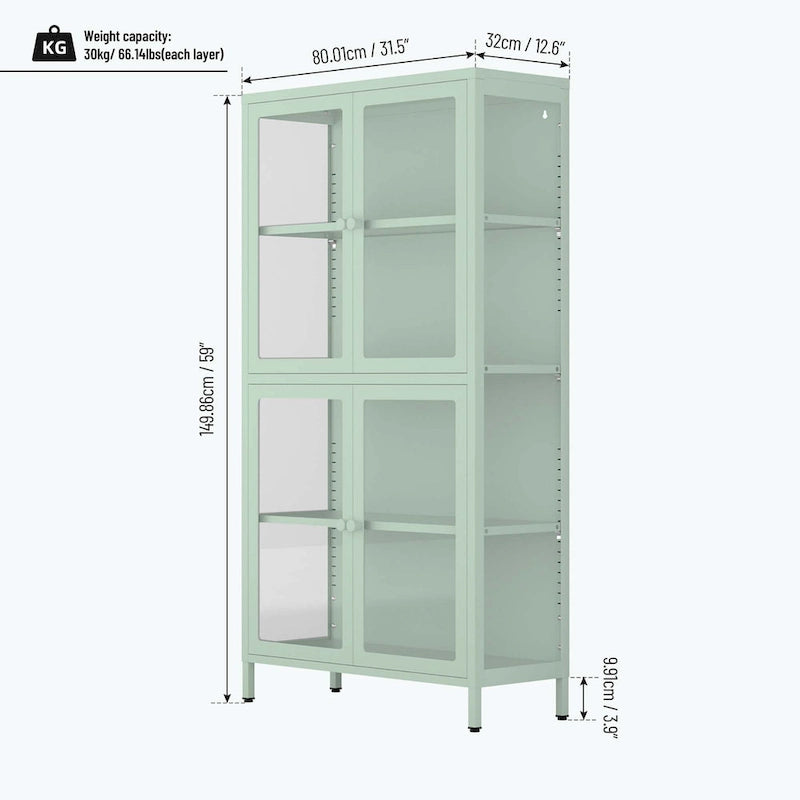 59" breite Vitrine mit Glastüren und verstellbaren Stahleinlegeböden