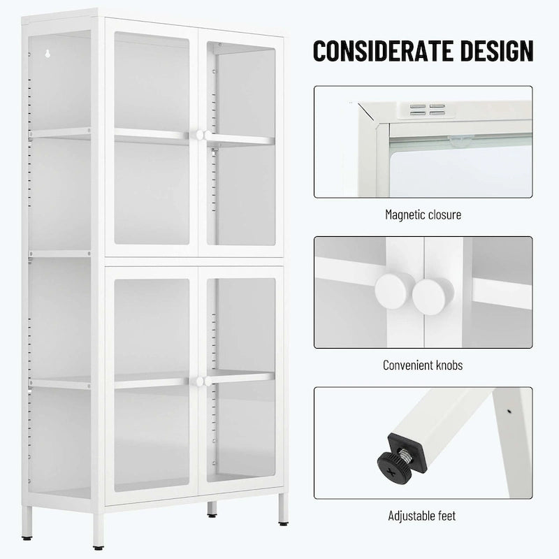 59" breite Vitrine mit Glastüren und verstellbaren Stahleinlegeböden