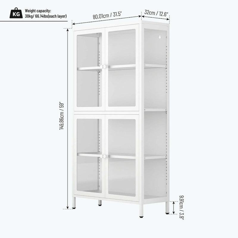 59" breite Vitrine mit Glastüren und verstellbaren Stahleinlegeböden