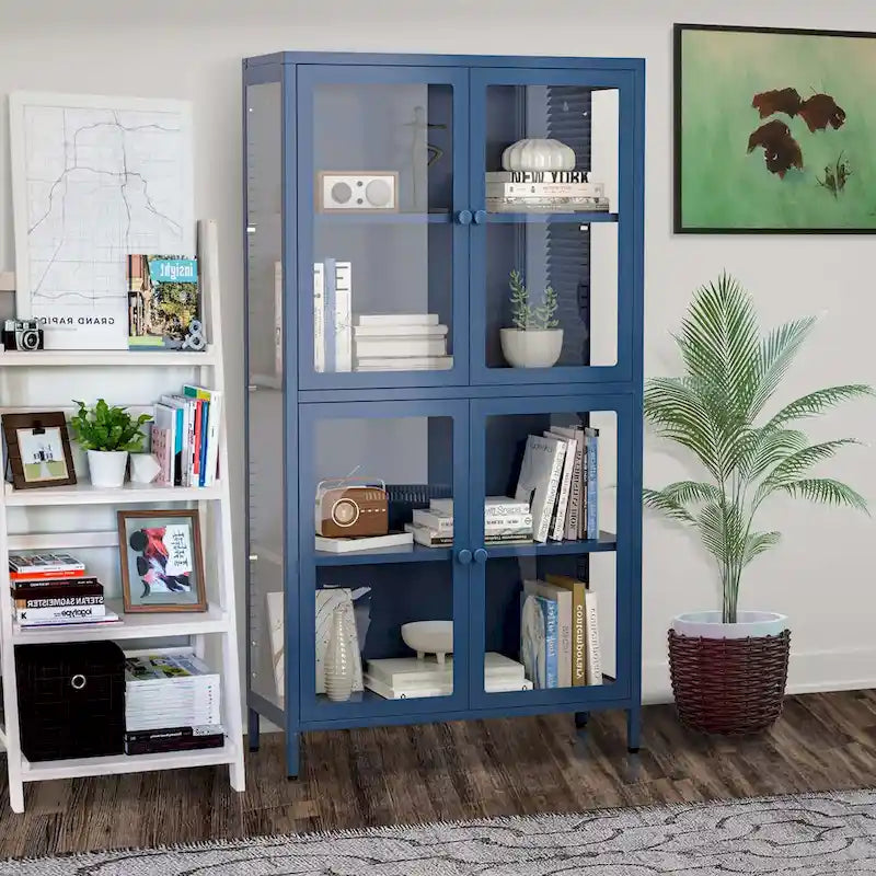 59" breite Vitrine mit Glastüren und verstellbaren Stahleinlegeböden