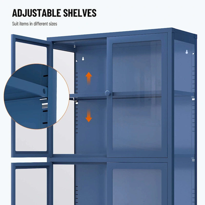 59" breite Vitrine mit Glastüren und verstellbaren Stahleinlegeböden