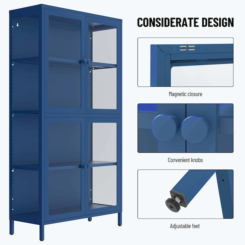 59" breite Vitrine mit Glastüren und verstellbaren Stahleinlegeböden
