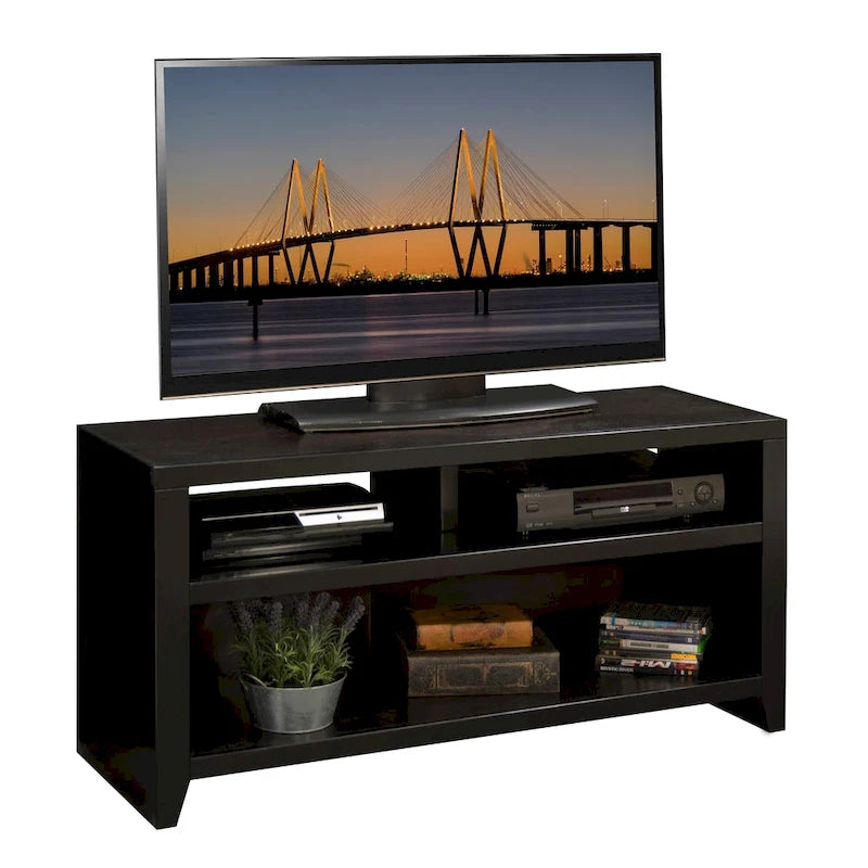48" Solid Wood TV Stand with Open Shelving – Mocha