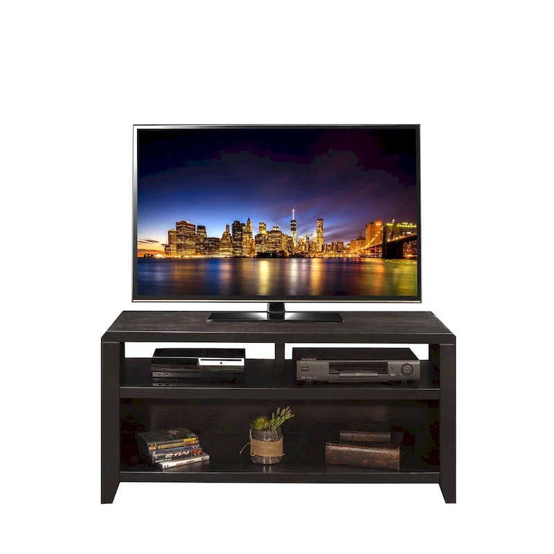 48" Solid Wood TV Stand with Open Shelving – Mocha