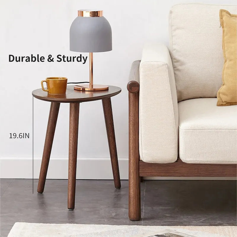 Solid Oak Wood Side Table with Pebble-Shaped Top in Walnut Finish