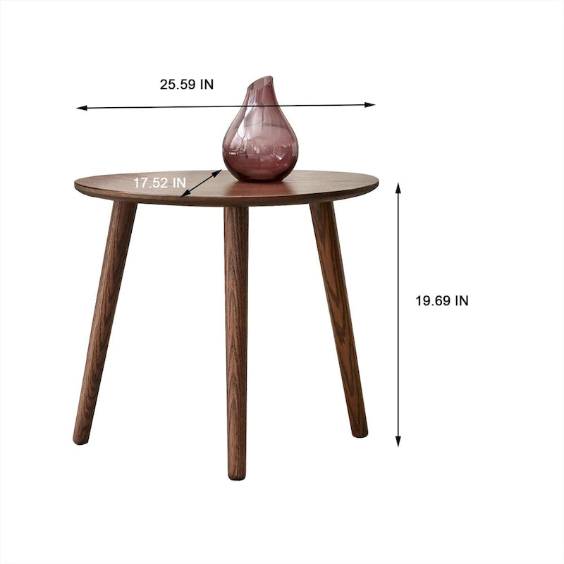 Solid Oak Wood Side Table with Pebble-Shaped Top in Walnut Finish