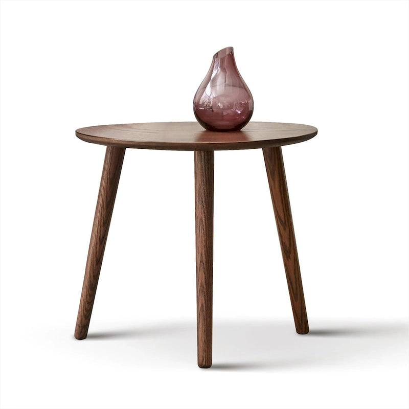 Solid Oak Wood Side Table with Pebble-Shaped Top in Walnut Finish