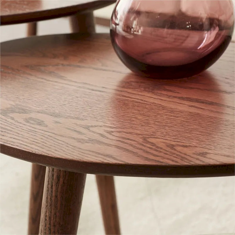 Solid Oak Wood Side Table with Pebble-Shaped Top in Walnut Finish