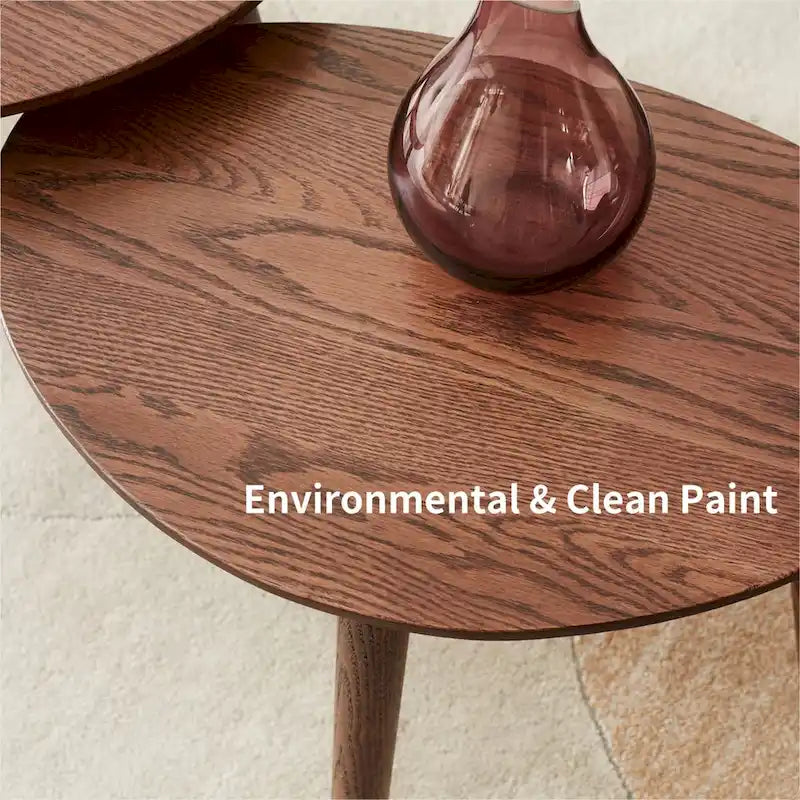Solid Oak Wood Side Table with Pebble-Shaped Top in Walnut Finish