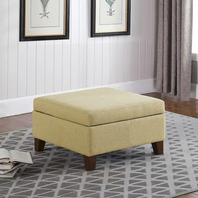 28" Square Upholstered Storage Ottoman with Wood Legs