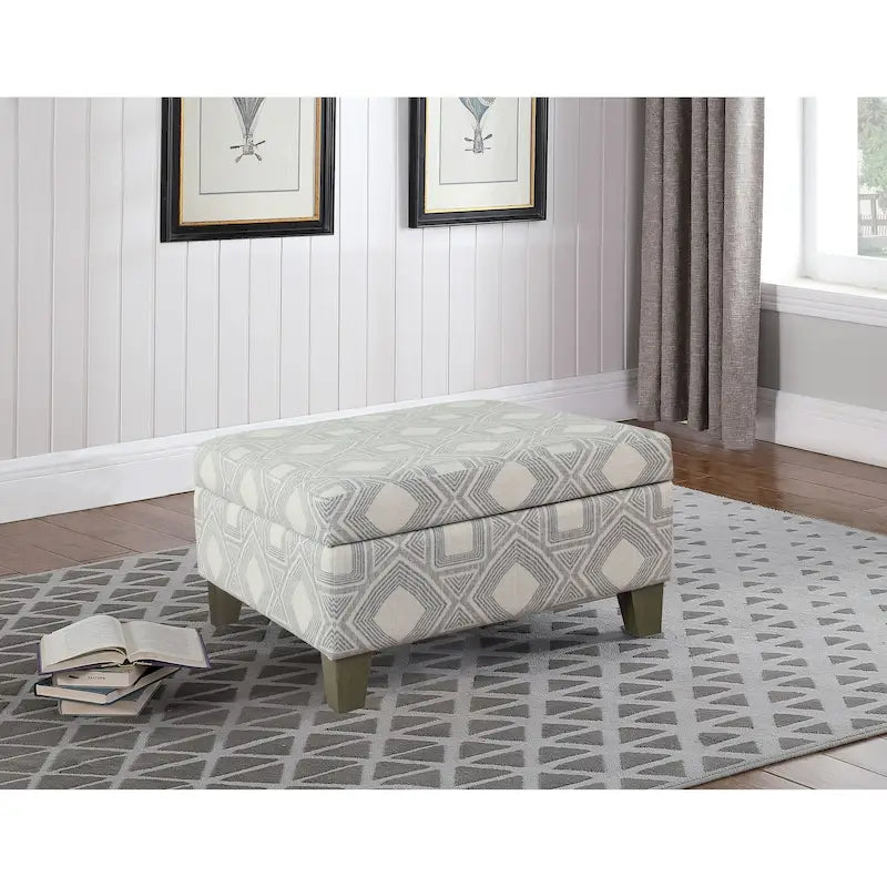 28" Square Upholstered Storage Ottoman with Wood Legs