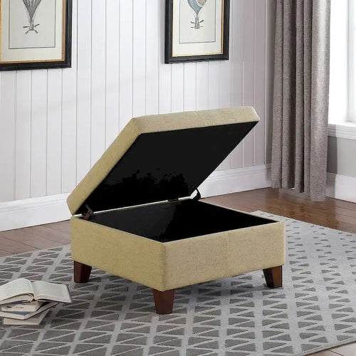 28" Square Upholstered Storage Ottoman with Wood Legs