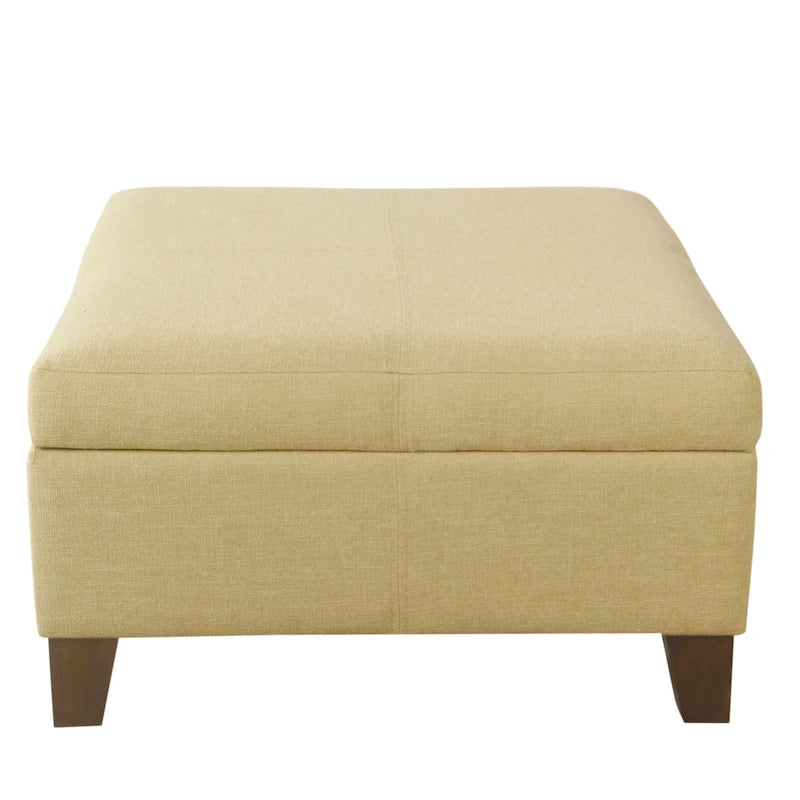 28" Square Upholstered Storage Ottoman with Wood Legs