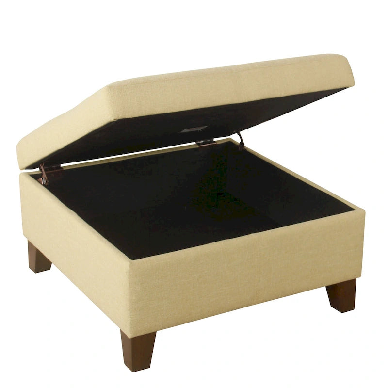 28" Square Upholstered Storage Ottoman with Wood Legs