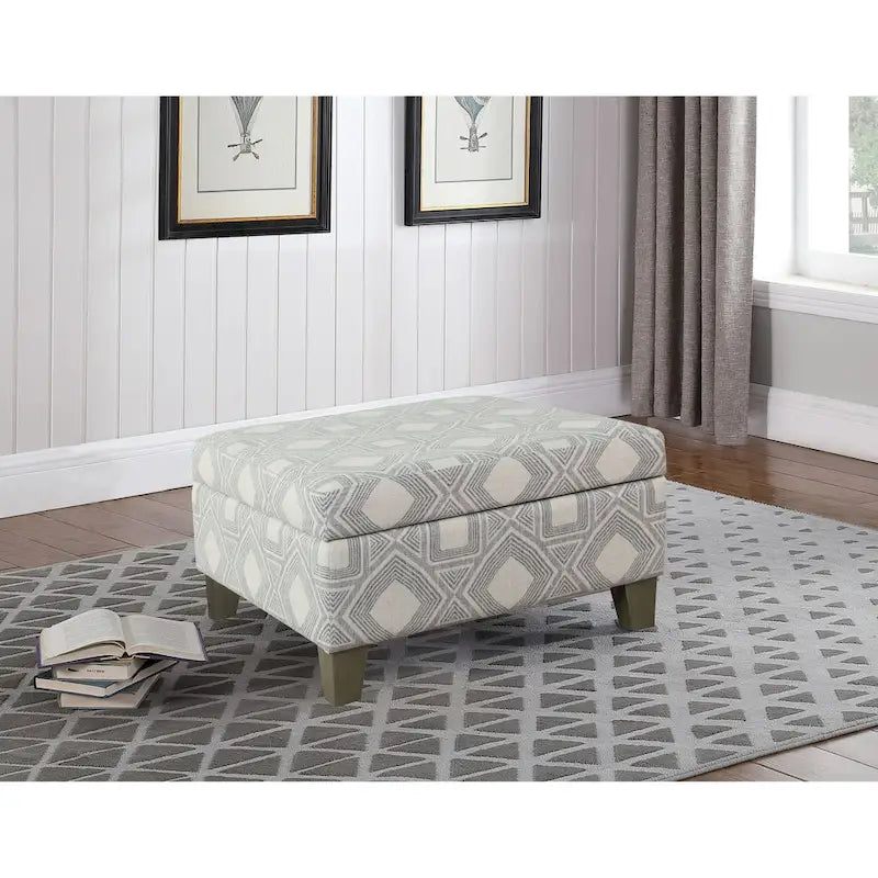 28" Square Upholstered Storage Ottoman with Wood Legs