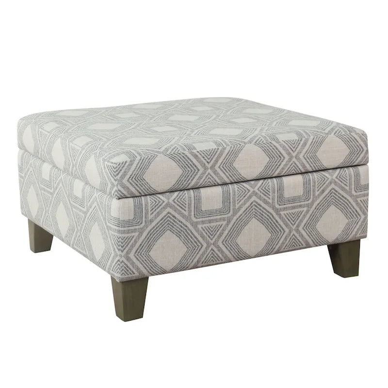 28" Square Upholstered Storage Ottoman with Wood Legs