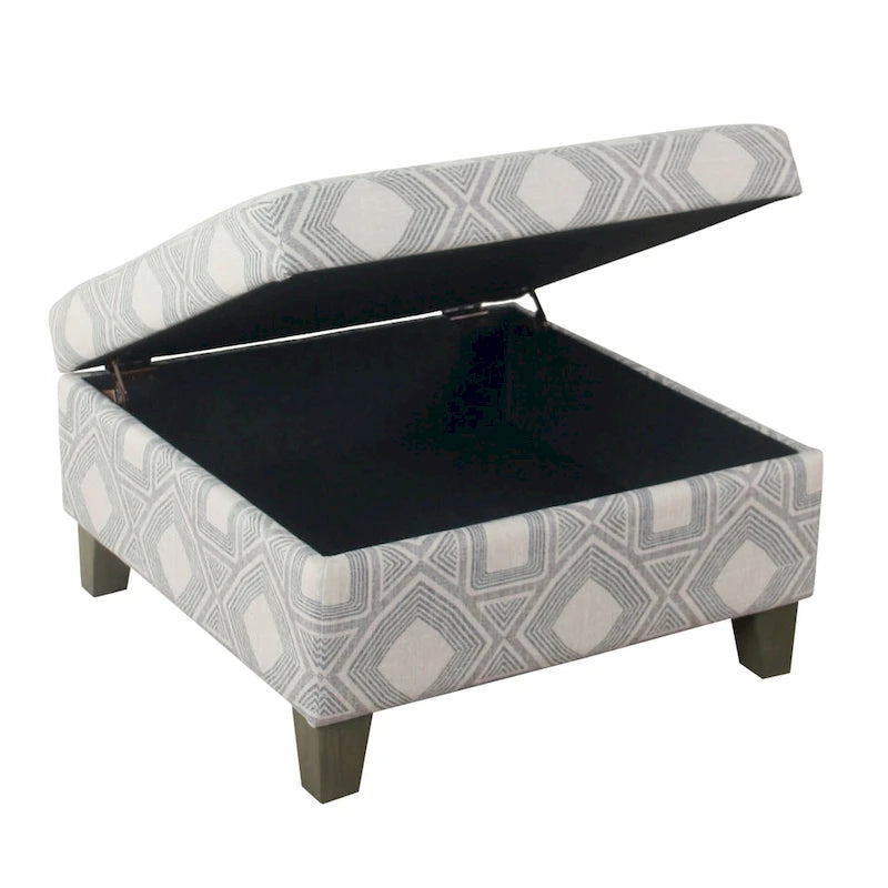 28" Square Upholstered Storage Ottoman with Wood Legs