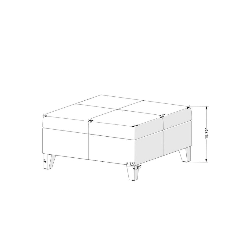 28" Square Upholstered Storage Ottoman with Wood Legs