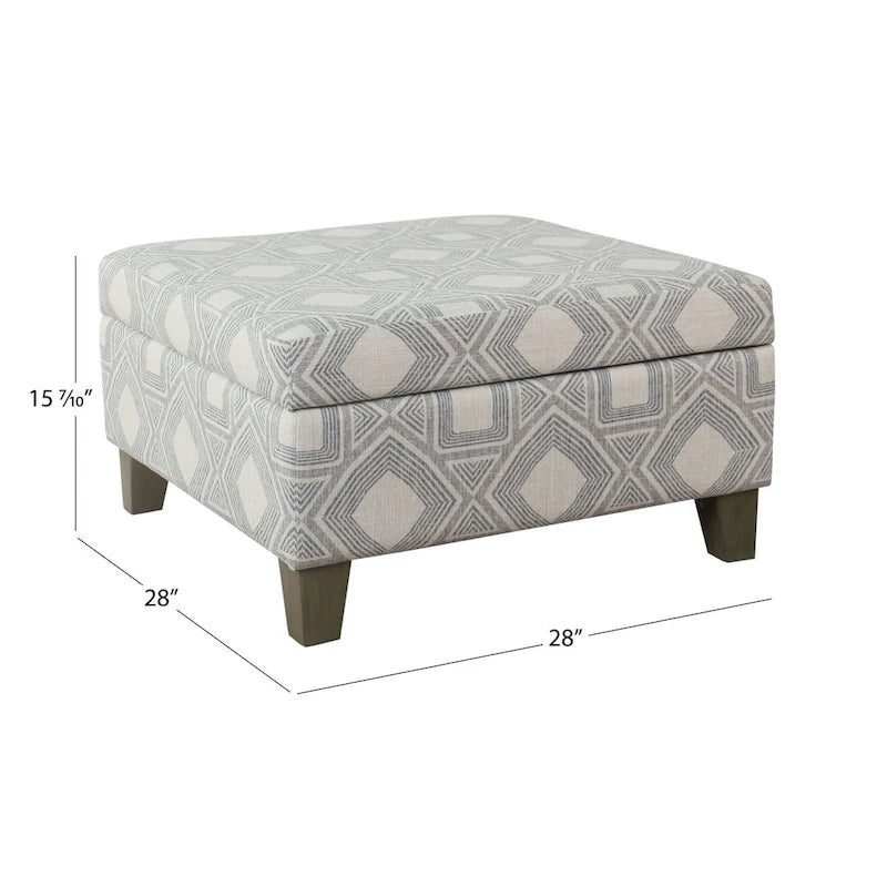 28" Square Upholstered Storage Ottoman with Wood Legs
