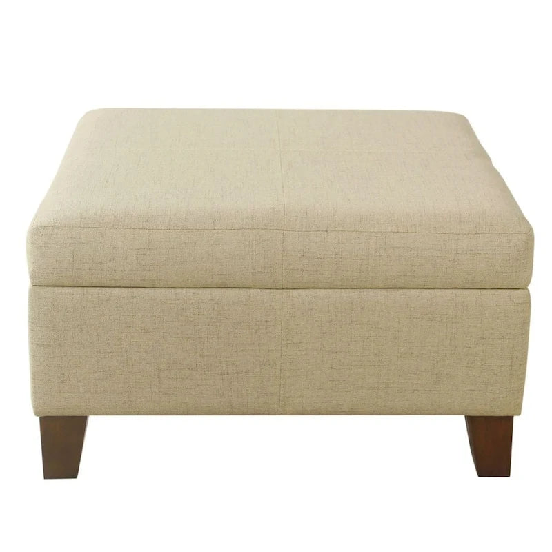 28" Square Upholstered Storage Ottoman with Wood Legs