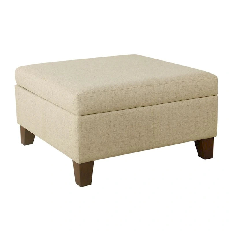 28" Square Upholstered Storage Ottoman with Wood Legs