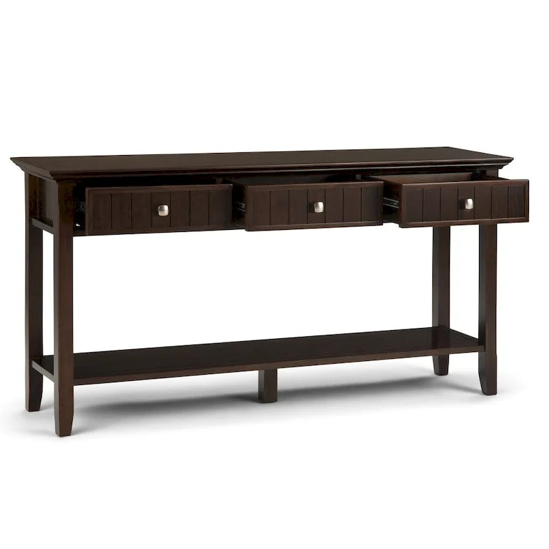 60" Solid Wood Console Table with 3 Drawers & Open Shelf