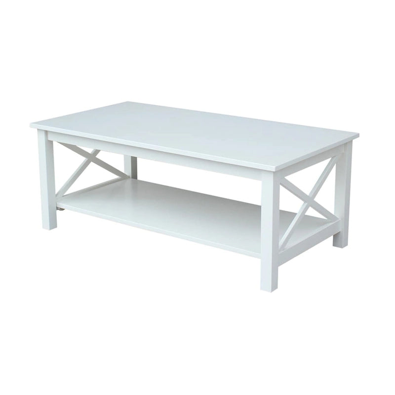 Solid Hardwood Coffee Table with X-Side Design and Lower Storage Shelf