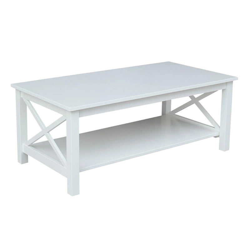 Solid Hardwood Coffee Table with X-Side Design and Lower Storage Shelf