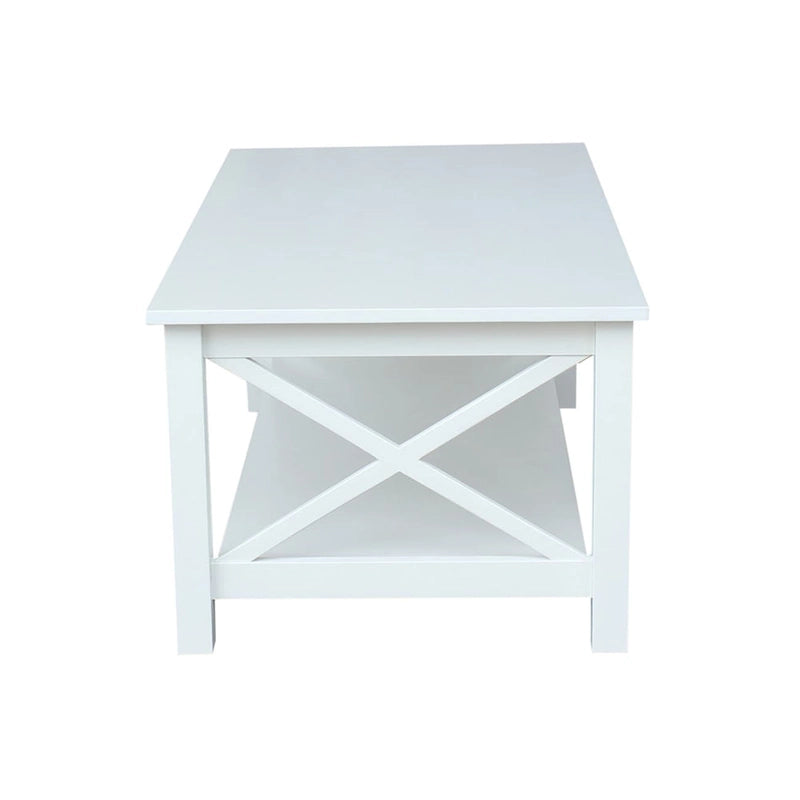 Solid Hardwood Coffee Table with X-Side Design and Lower Storage Shelf