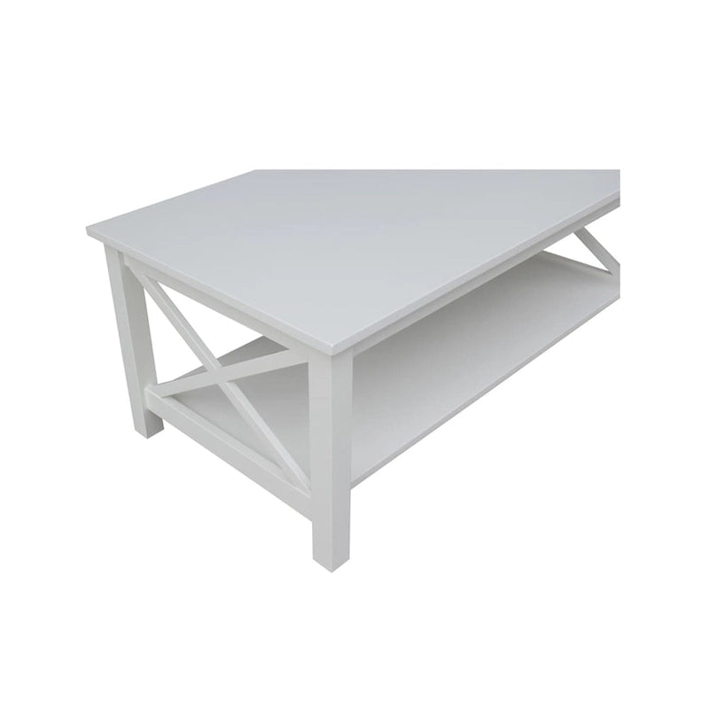 Solid Hardwood Coffee Table with X-Side Design and Lower Storage Shelf