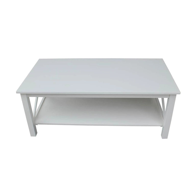 Solid Hardwood Coffee Table with X-Side Design and Lower Storage Shelf