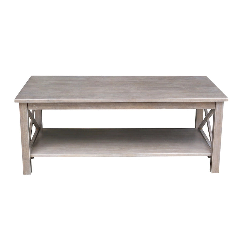 Solid Hardwood Coffee Table with X-Side Design and Lower Storage Shelf