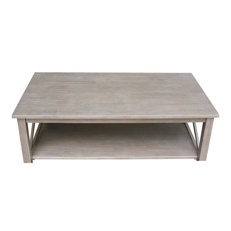 Solid Hardwood Coffee Table with X-Side Design and Lower Storage Shelf