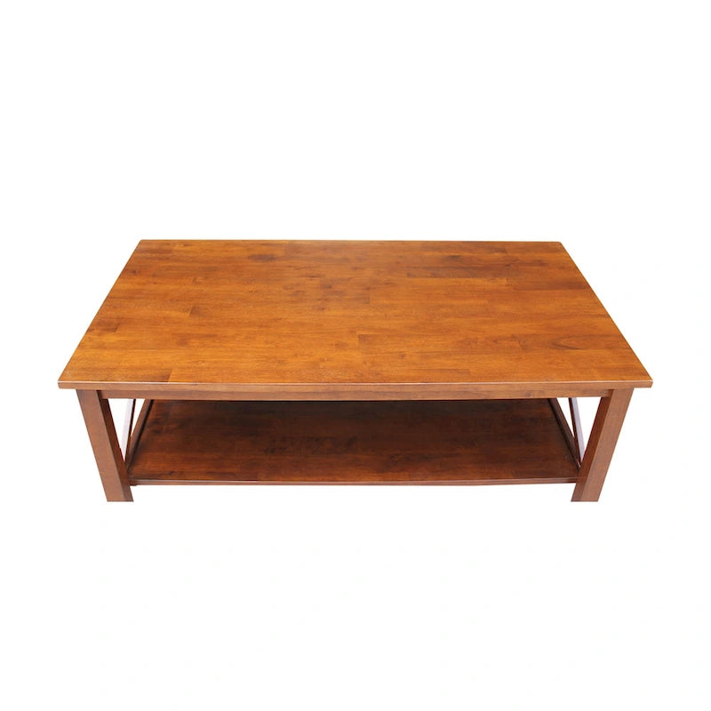 Solid Hardwood Coffee Table with X-Side Design and Lower Storage Shelf