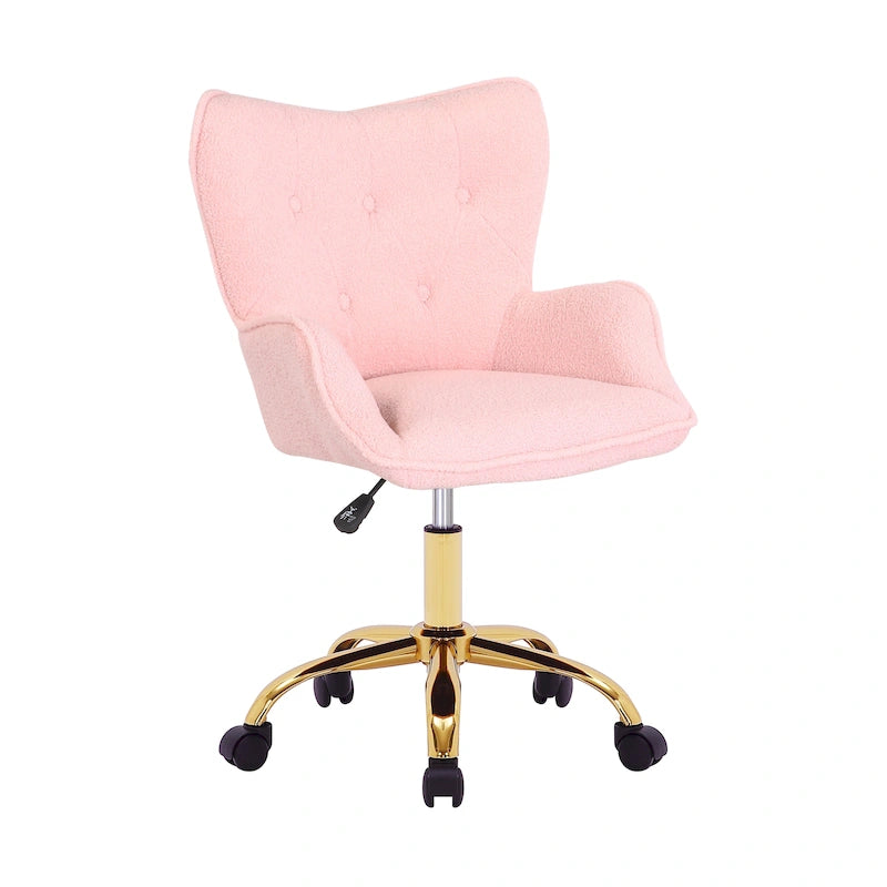 Swivel Office Chair with Teddy Fabric Upholstery and Gold Chrome Base