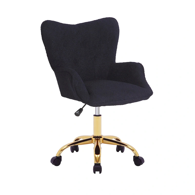 Swivel Office Chair with Teddy Fabric Upholstery and Gold Chrome Base