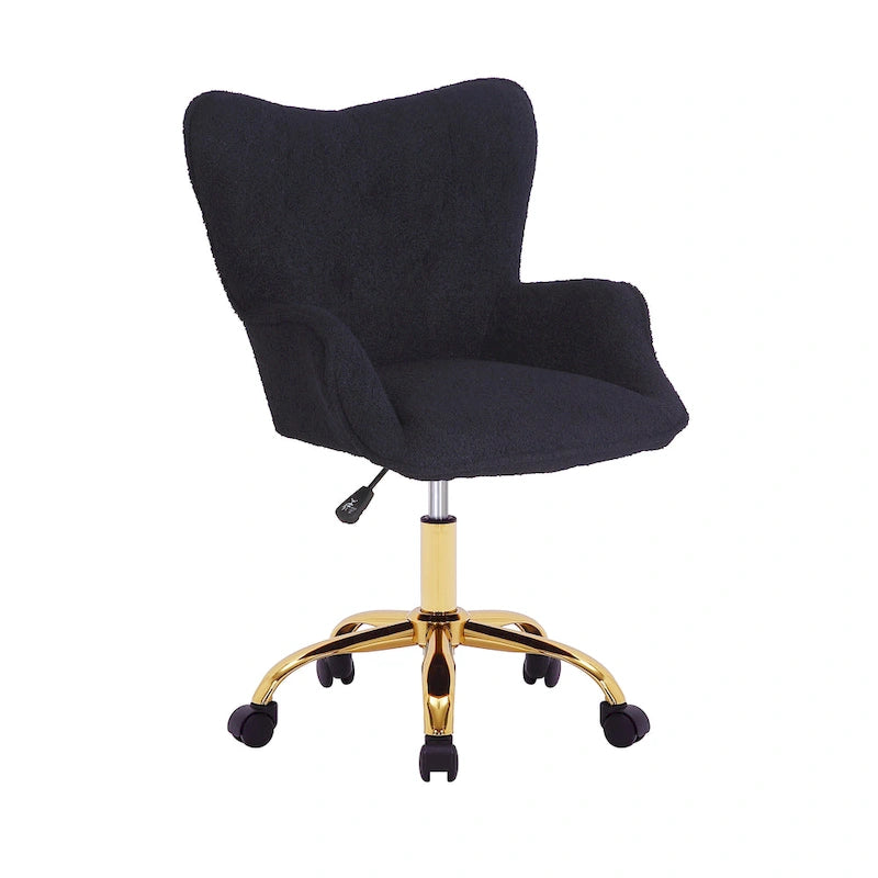Swivel Office Chair with Teddy Fabric Upholstery and Gold Chrome Base