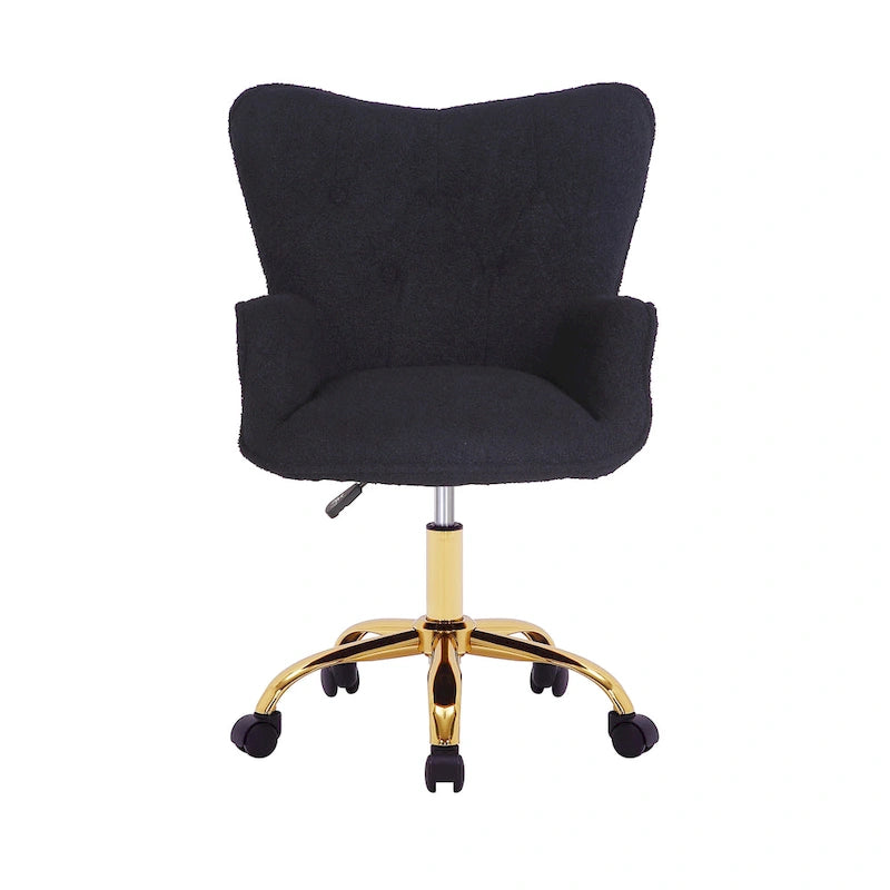 Swivel Office Chair with Teddy Fabric Upholstery and Gold Chrome Base