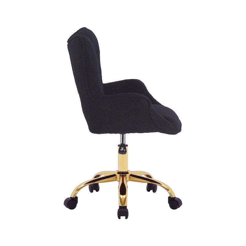 Swivel Office Chair with Teddy Fabric Upholstery and Gold Chrome Base