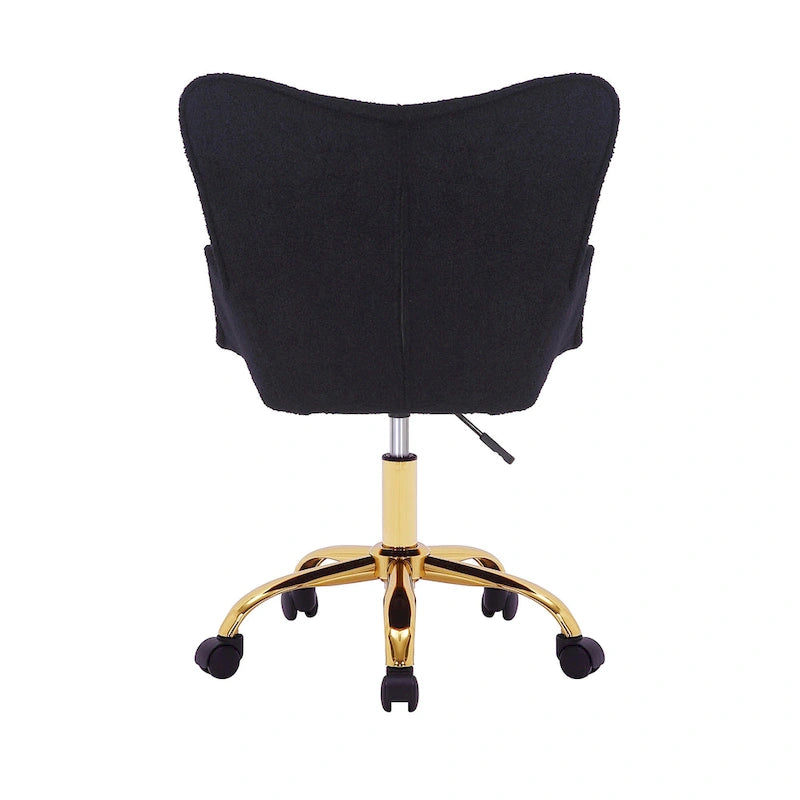 Swivel Office Chair with Teddy Fabric Upholstery and Gold Chrome Base