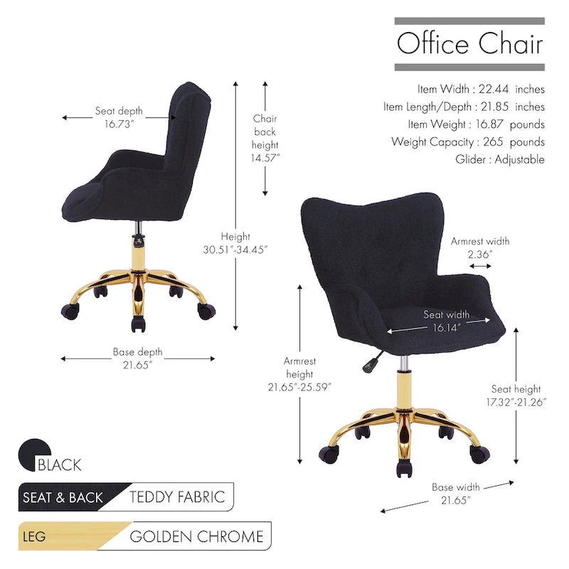 Swivel Office Chair with Teddy Fabric Upholstery and Gold Chrome Base