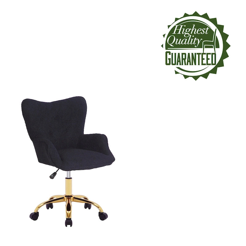 Swivel Office Chair with Teddy Fabric Upholstery and Gold Chrome Base